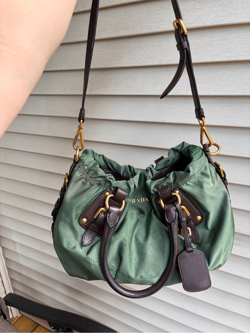 Prada Canapa Green Nylon Shoulder Bag 2 way ( authentic) - Picture 2 of 13